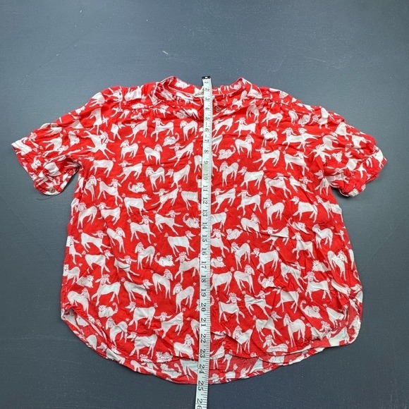 Anthropologie Emil Isabella Blouse Women's Medium Red Dog Print Short Sleeve Top - Picture 3 of 7